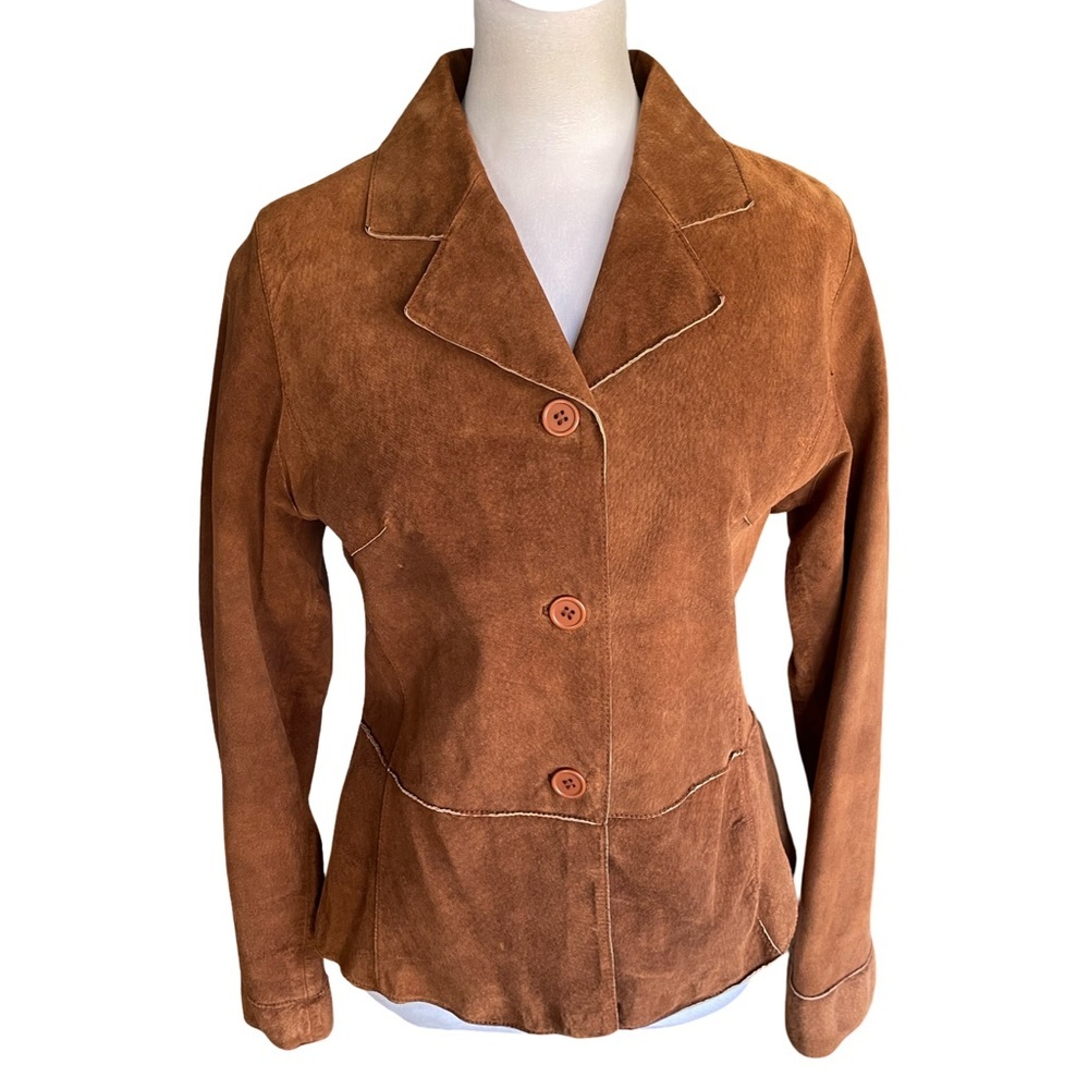 Brandon Thomas Cognac Brown Suede Leather Blazer Jacket Medium